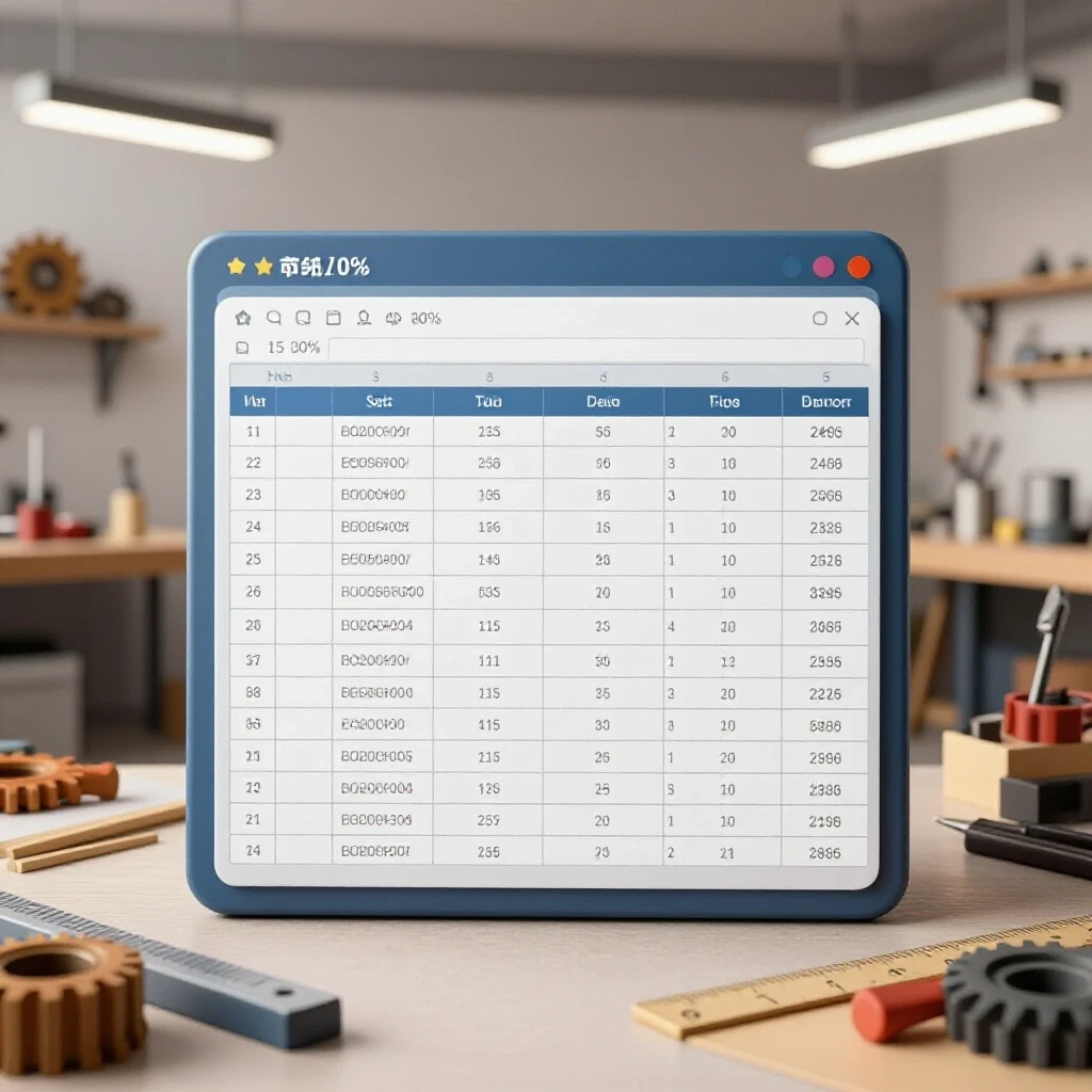 A modern spreadsheet interface overlays a busy workshop, contrasting organized data with chaotic tools and materials.