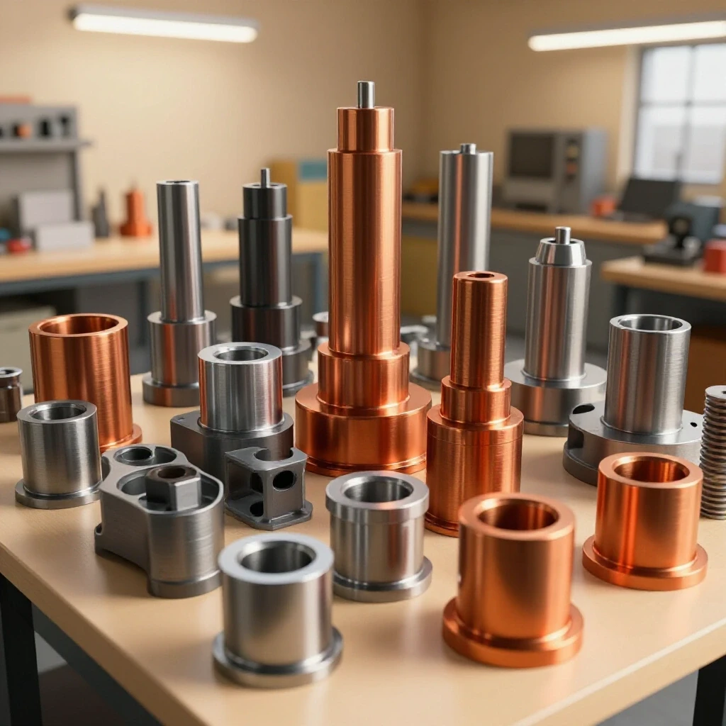 A vibrant assembly line scene showcasing expert assembly of various rich metal parts in a well-lit workshop.