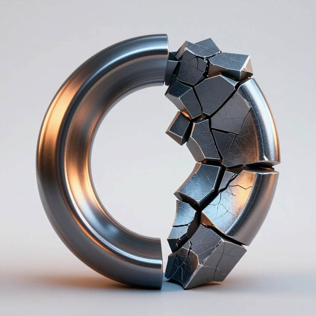 A split image showing a smoothly bent metal section contrasted with a cracked metal piece, emphasizing metalworking techniques.