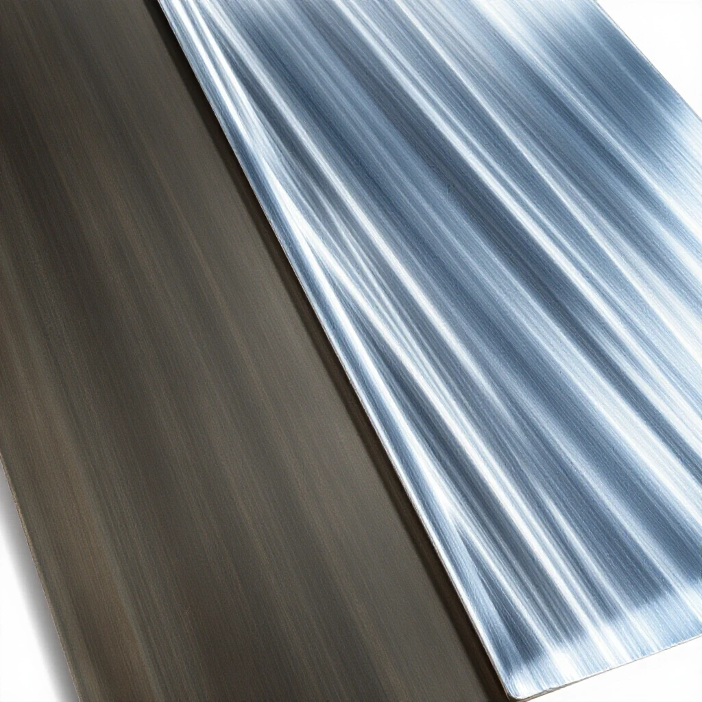 A striking visual transformation of aluminum showing a dull, tarnished surface on one side and a vibrant, shiny surface on the other.