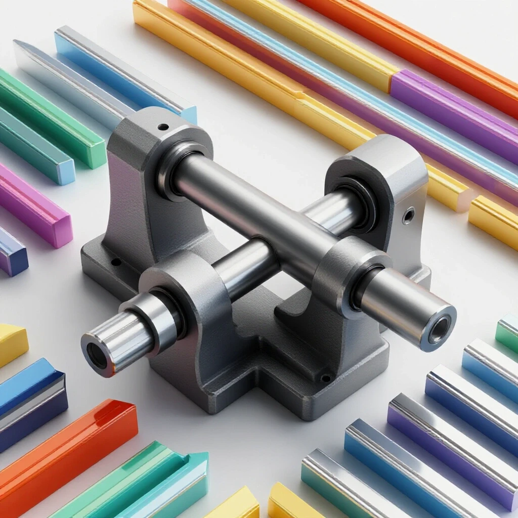 3D-rendered lathe with shiny extruded aluminum pieces showcasing metalworking skills.