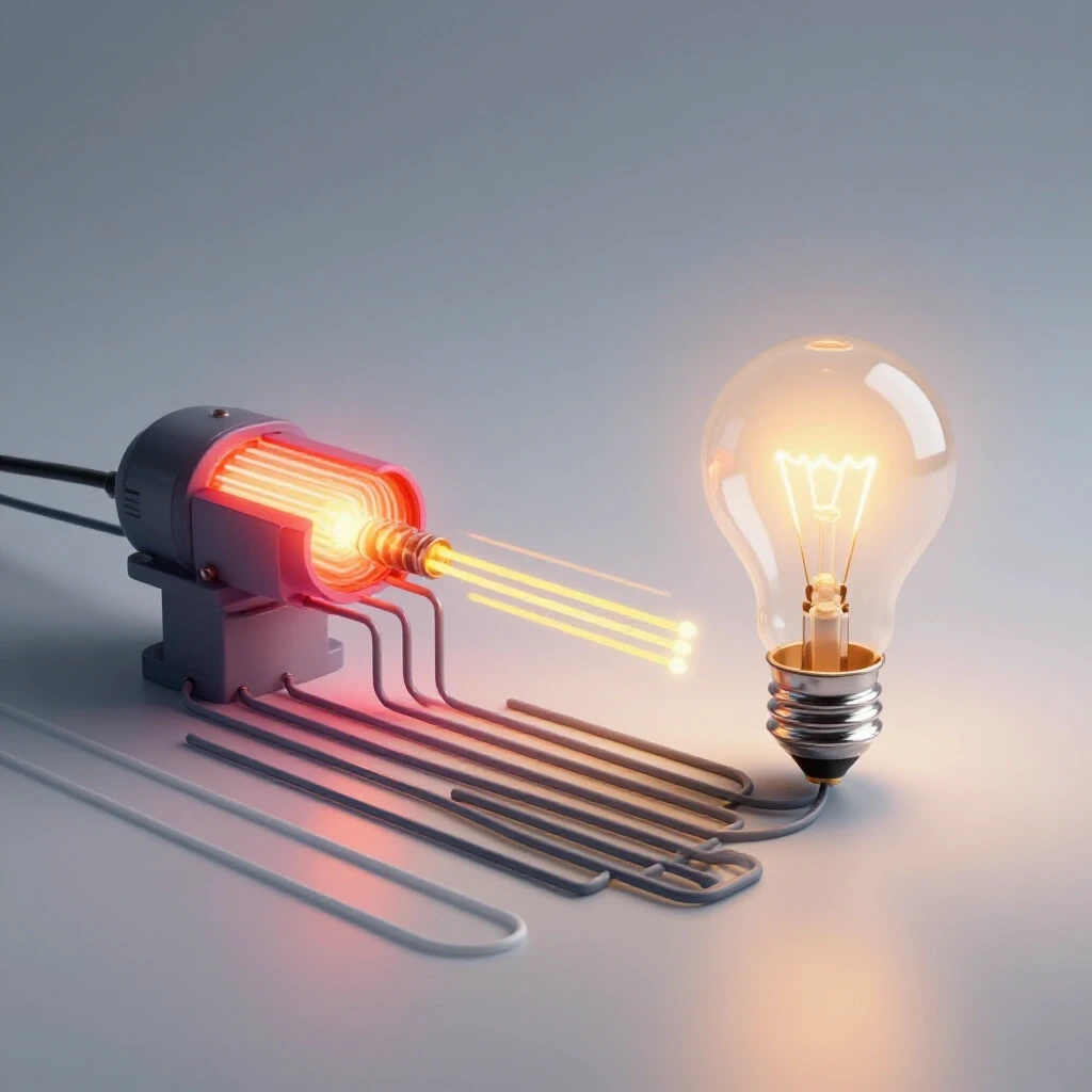 A vibrant electrical circuit showing a glowing power source and a flickering light bulb, illustrating voltage drop dynamics.