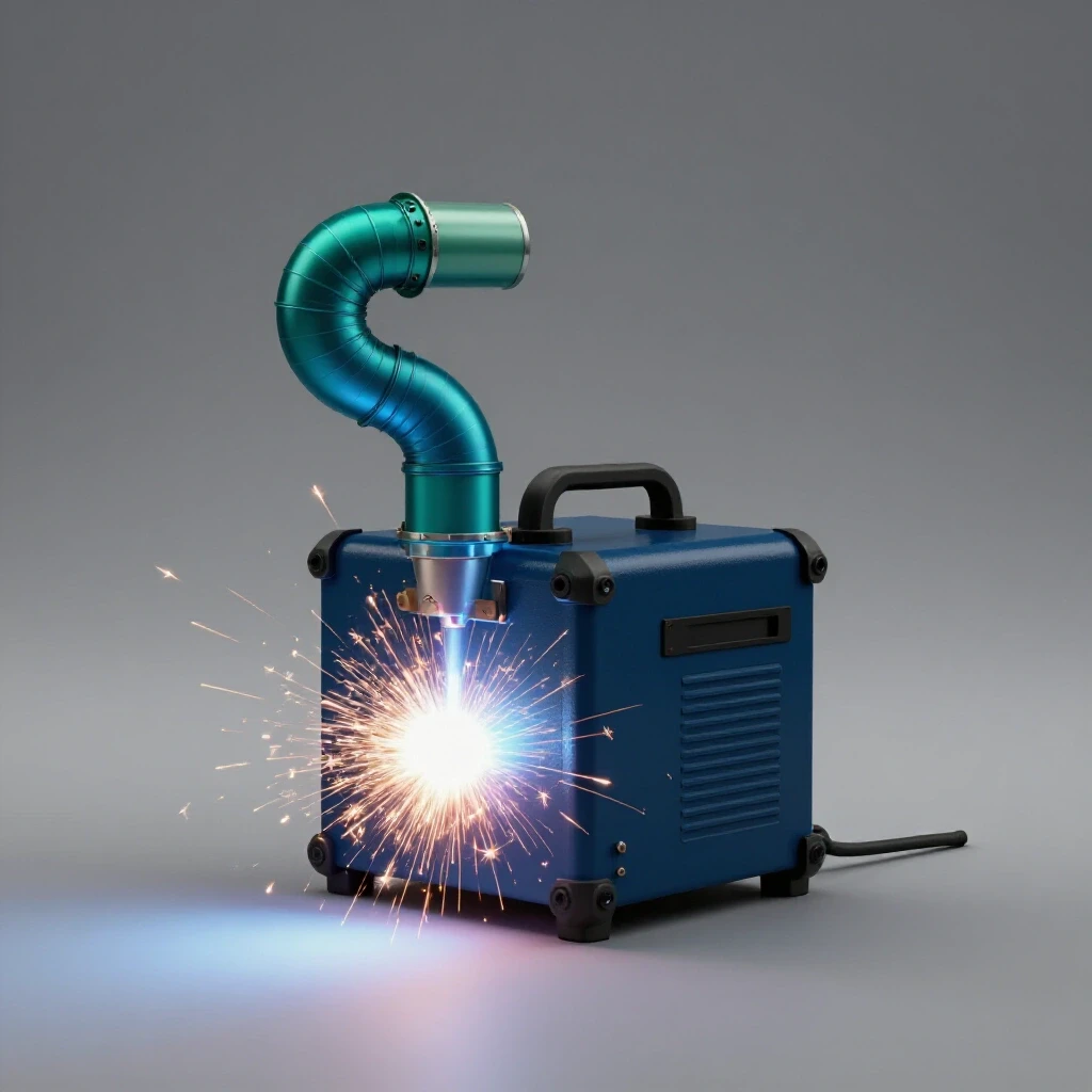 A vibrant welding workspace with bright weld sparks and a cool exhaust system showcasing safe ventilation.