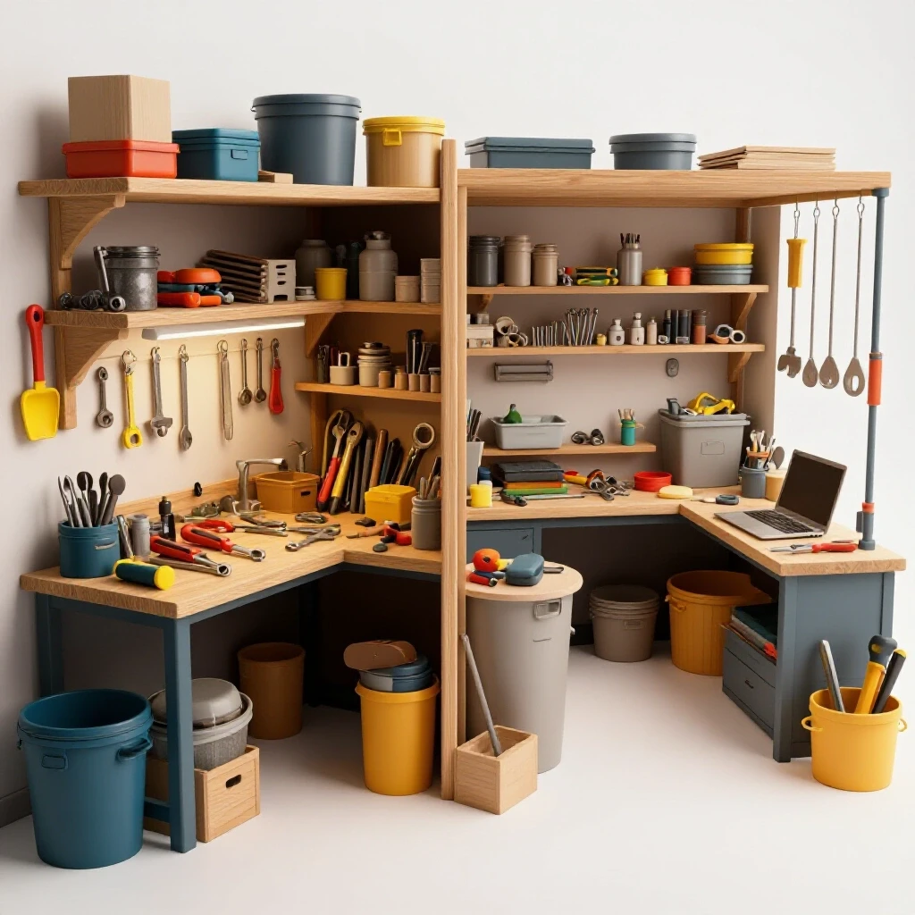 A visual transformation from a cluttered workshop to an organized workspace, highlighting tool efficiency and productivity.