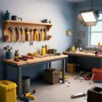 A visual comparison of a well-organized workshop with vibrant tools versus a hazardous cluttered workspace, illustrating safety importance.